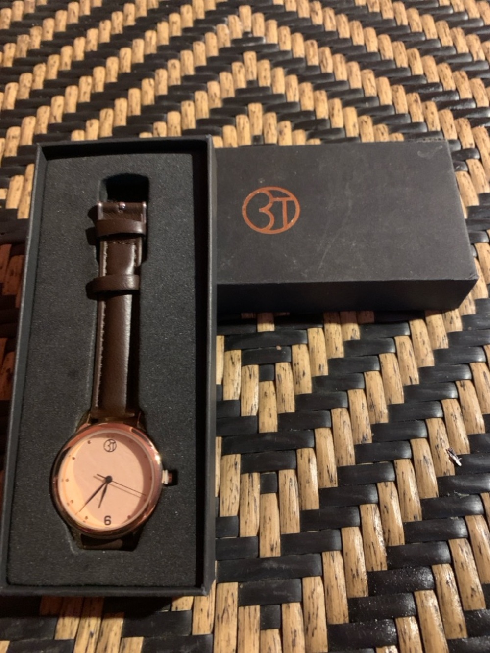 Women’s Brown Leather Strap Watch with Rose Gold face